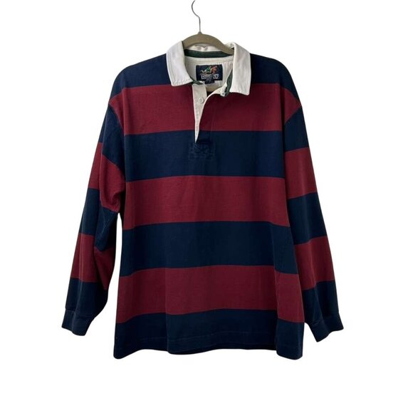 VTG Lands' End Shirt Men's L 42-44 Red Navy Striped Rugby Direct Merchants - Picture 10 of 16